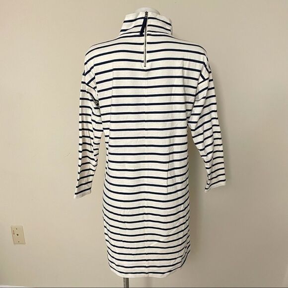 VINEYARD VINES STRIPED NAVY WHITE MOCK NECK LONGSLEEVE SHIFT DRESS SZ small - Picture 2 of 9